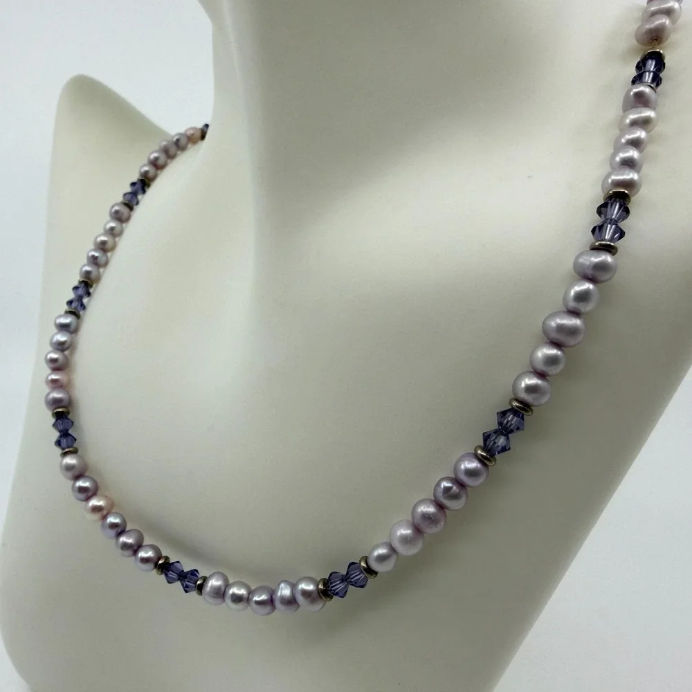 Salsa Designs Lavender Pearl & Purple Crystal Beaded Necklace Statement Piece